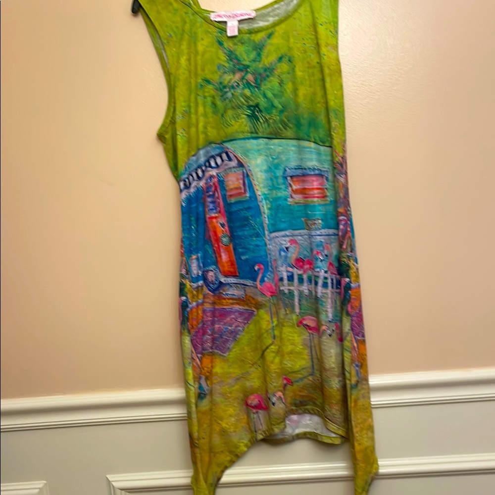 Leoma Lovegrove pink flamingo glamping dress with hood colorful Sz medium